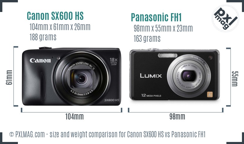 Canon SX600 HS vs Panasonic FH1 size comparison Canon SX600 HS vs Panasonic FH1 size comparison