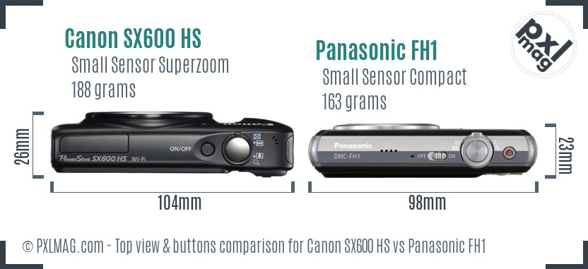 Canon SX600 HS vs Panasonic FH1 top view buttons comparison