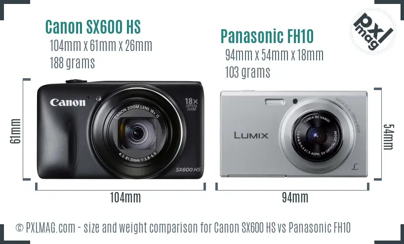 Canon SX600 HS vs Panasonic FH10 size comparison