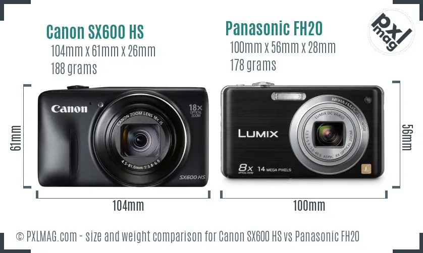 Canon SX600 HS vs Panasonic FH20 size comparison