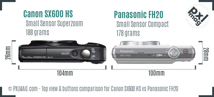 Canon SX600 HS vs Panasonic FH20 top view buttons comparison