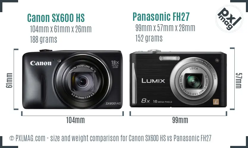 Canon SX600 HS vs Panasonic FH27 size comparison