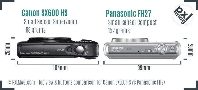 Canon SX600 HS vs Panasonic FH27 top view buttons comparison