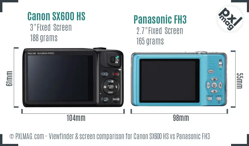 Canon SX600 HS vs Panasonic FH3 Screen and Viewfinder comparison Canon SX600 HS vs Panasonic FH3 Screen and Viewfinder comparison