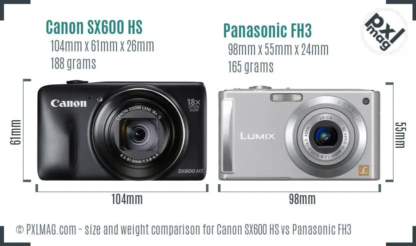 Canon SX600 HS vs Panasonic FH3 size comparison Canon SX600 HS vs Panasonic FH3 size comparison