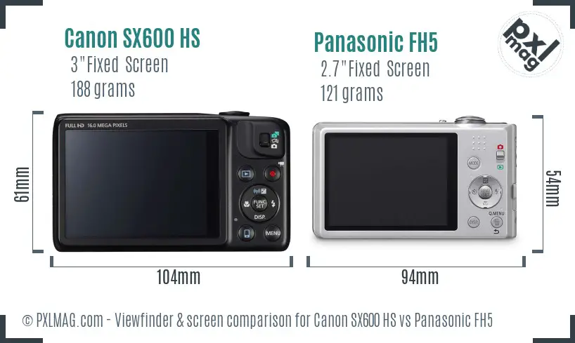 Canon SX600 HS vs Panasonic FH5 Screen and Viewfinder comparison