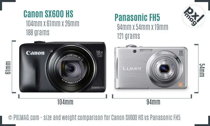 Canon SX600 HS vs Panasonic FH5 size comparison