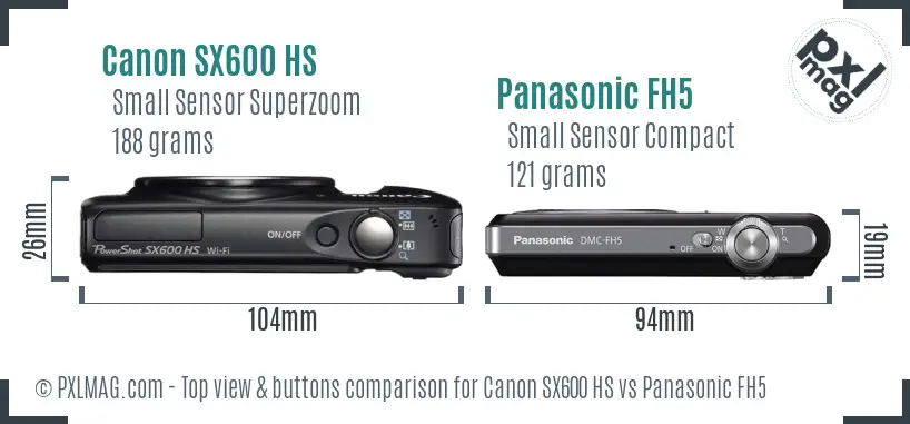 Canon SX600 HS vs Panasonic FH5 top view buttons comparison