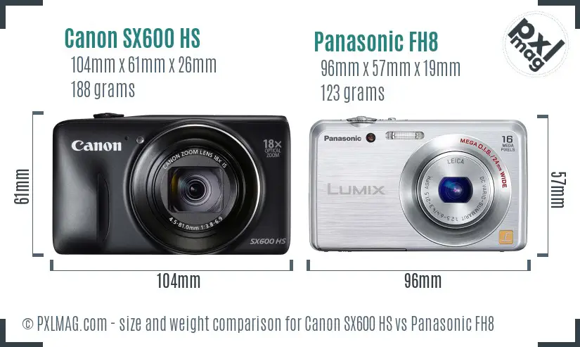 Canon SX600 HS vs Panasonic FH8 size comparison
