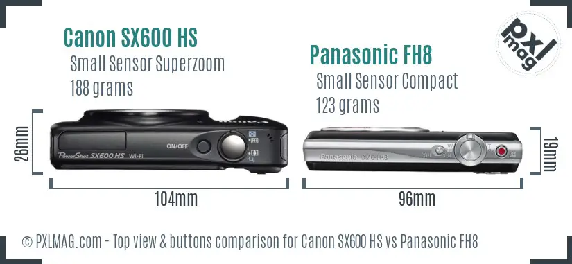 Canon SX600 HS vs Panasonic FH8 top view buttons comparison