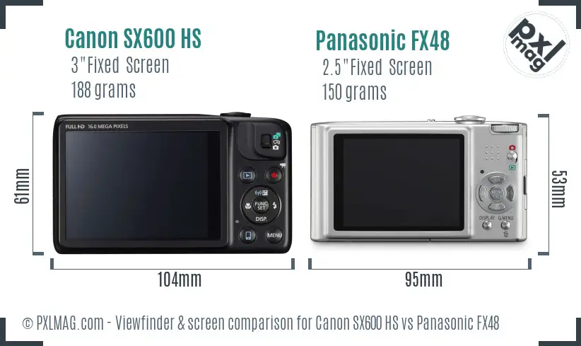 Canon SX600 HS vs Panasonic FX48 Screen and Viewfinder comparison