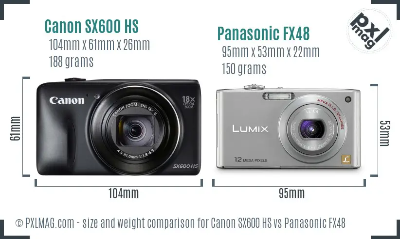 Canon SX600 HS vs Panasonic FX48 size comparison