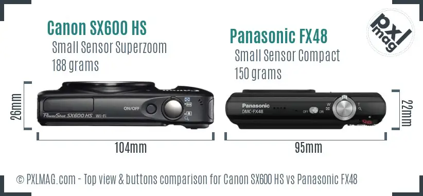 Canon SX600 HS vs Panasonic FX48 top view buttons comparison