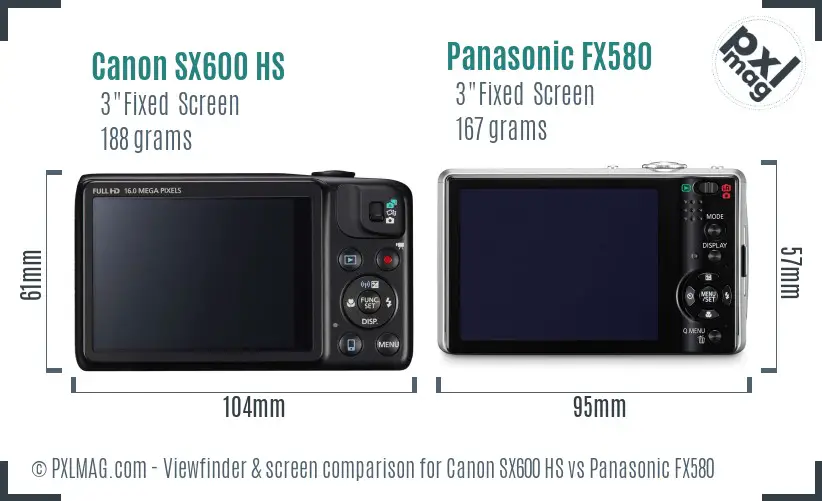 Canon SX600 HS vs Panasonic FX580 Screen and Viewfinder comparison