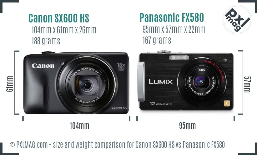 Canon SX600 HS vs Panasonic FX580 size comparison