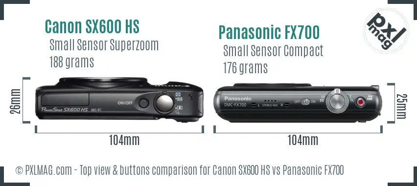 Canon SX600 HS vs Panasonic FX700 top view buttons comparison Canon SX600 HS vs Panasonic FX700 top view buttons comparison
