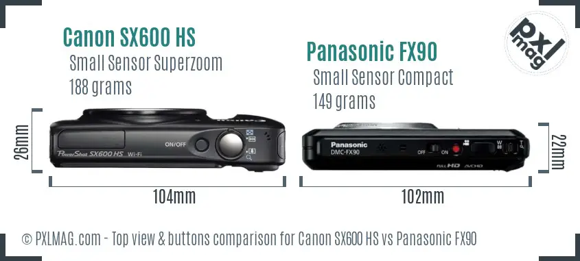 Canon SX600 HS vs Panasonic FX90 top view buttons comparison