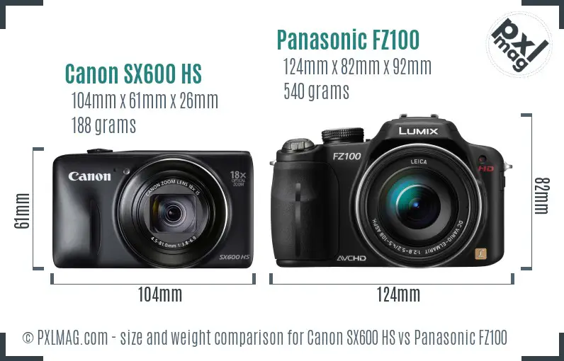 Canon SX600 HS vs Panasonic FZ100 size comparison