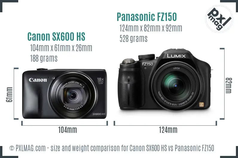 Canon SX600 HS vs Panasonic FZ150 size comparison