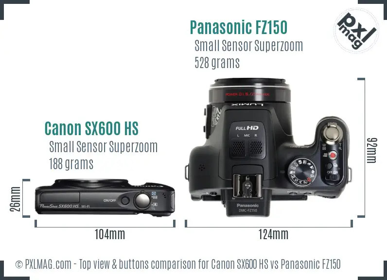 Canon SX600 HS vs Panasonic FZ150 top view buttons comparison