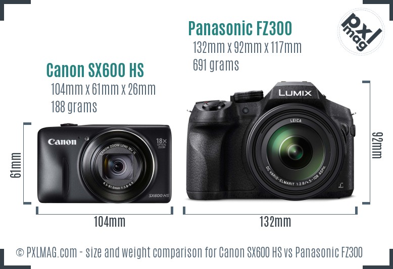 Canon SX600 HS vs Panasonic FZ300 size comparison Canon SX600 HS vs Panasonic FZ300 size comparison