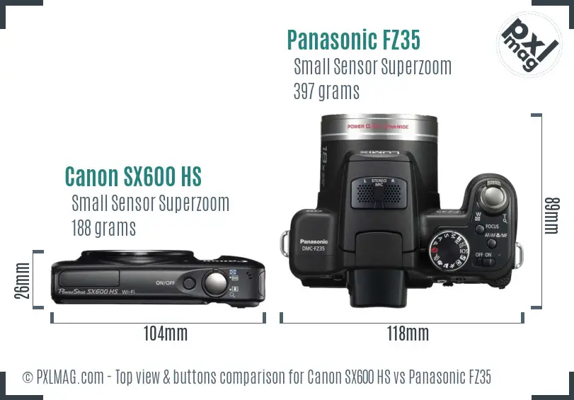 Canon SX600 HS vs Panasonic FZ35 top view buttons comparison