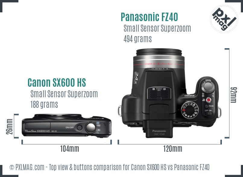 Canon SX600 HS vs Panasonic FZ40 top view buttons comparison