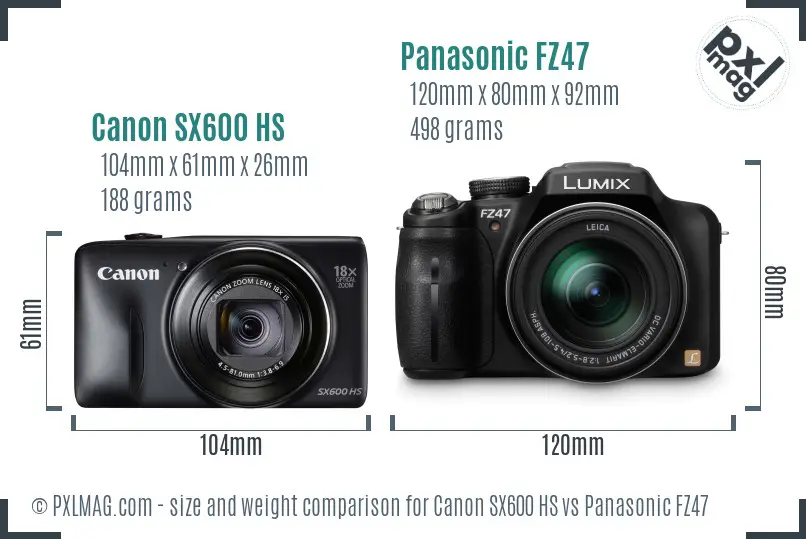 Canon SX600 HS vs Panasonic FZ47 size comparison