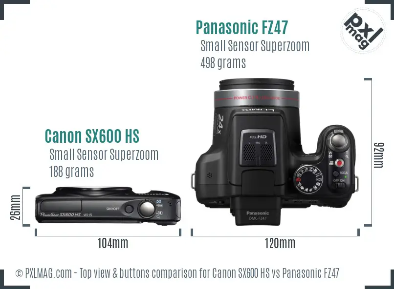 Canon SX600 HS vs Panasonic FZ47 top view buttons comparison