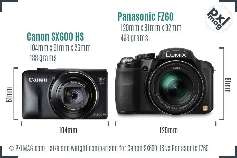 Canon SX600 HS vs Panasonic FZ60 size comparison