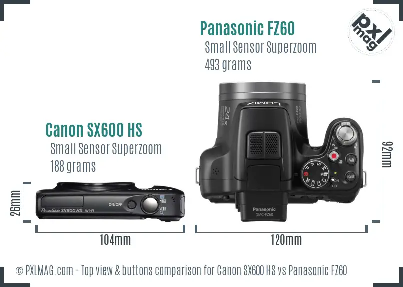 Canon SX600 HS vs Panasonic FZ60 top view buttons comparison