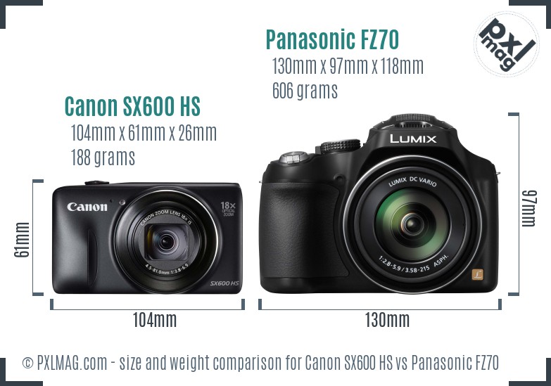 Canon SX600 HS vs Panasonic FZ70 size comparison Canon SX600 HS vs Panasonic FZ70 size comparison