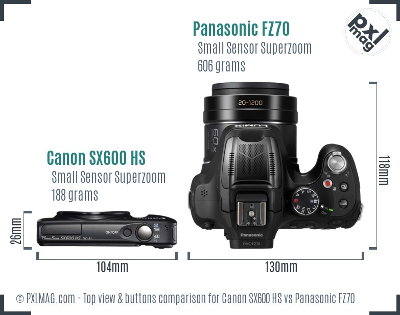 Canon SX600 HS vs Panasonic FZ70 top view buttons comparison