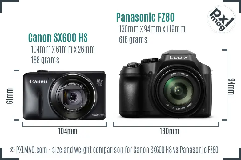 Canon SX600 HS vs Panasonic FZ80 size comparison