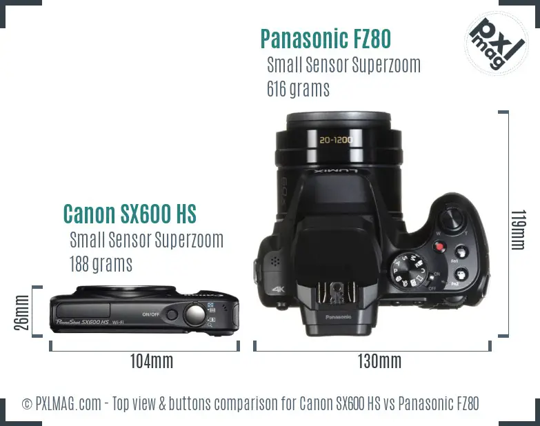 Canon SX600 HS vs Panasonic FZ80 top view buttons comparison