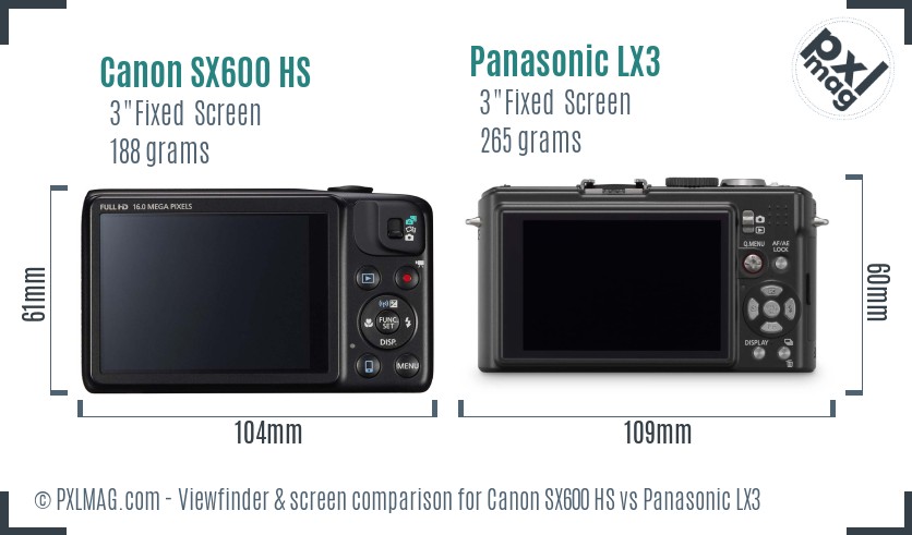 Canon SX600 HS vs Panasonic LX3 Screen and Viewfinder comparison