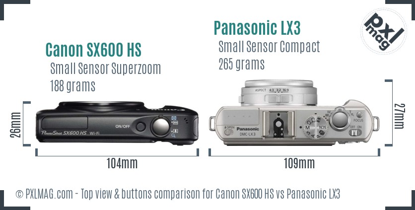 Canon SX600 HS vs Panasonic LX3 top view buttons comparison