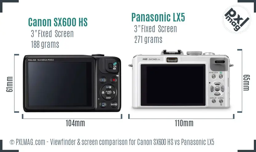 Canon SX600 HS vs Panasonic LX5 Screen and Viewfinder comparison