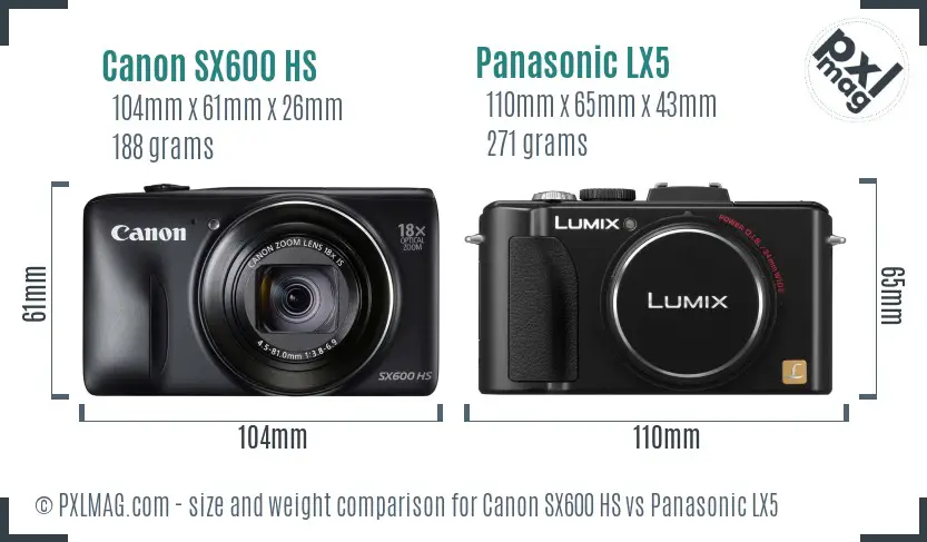 Canon SX600 HS vs Panasonic LX5 size comparison