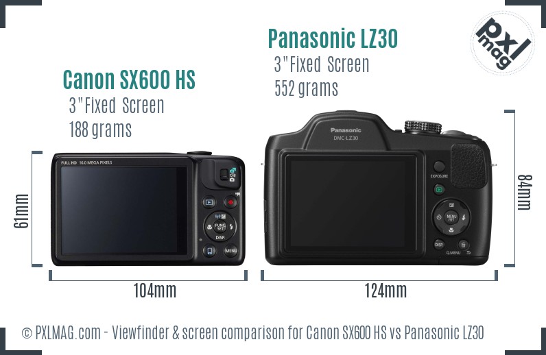 Canon SX600 HS vs Panasonic LZ30 Screen and Viewfinder comparison