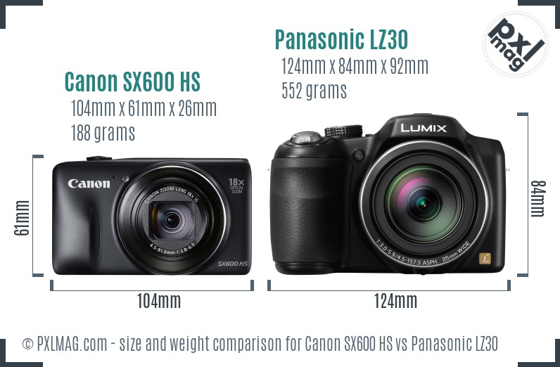 Canon SX600 HS vs Panasonic LZ30 size comparison