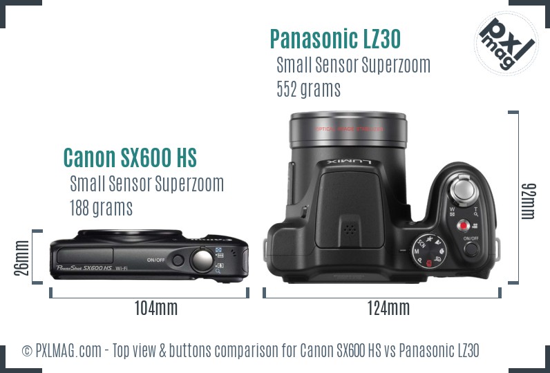 Canon SX600 HS vs Panasonic LZ30 top view buttons comparison