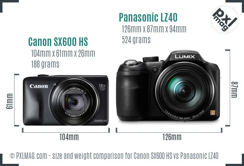 Canon SX600 HS vs Panasonic LZ40 size comparison Canon SX600 HS vs Panasonic LZ40 size comparison