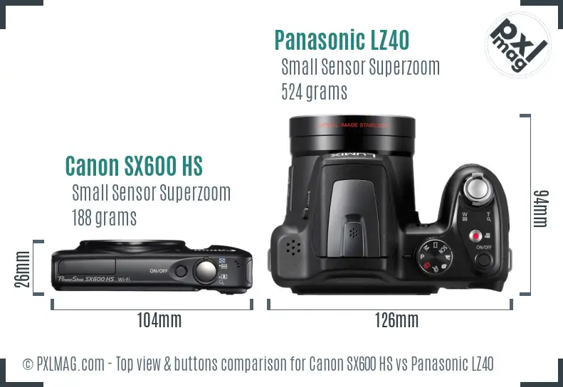 Canon SX600 HS vs Panasonic LZ40 top view buttons comparison Canon SX600 HS vs Panasonic LZ40 top view buttons comparison