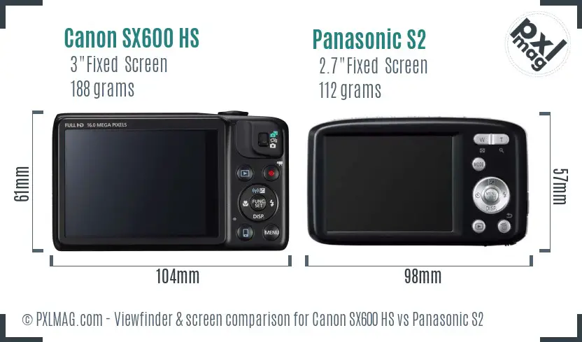 Canon SX600 HS vs Panasonic S2 Screen and Viewfinder comparison Canon SX600 HS vs Panasonic S2 Screen and Viewfinder comparison