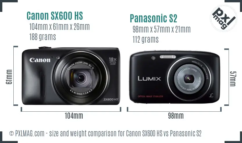 Canon SX600 HS vs Panasonic S2 size comparison Canon SX600 HS vs Panasonic S2 size comparison