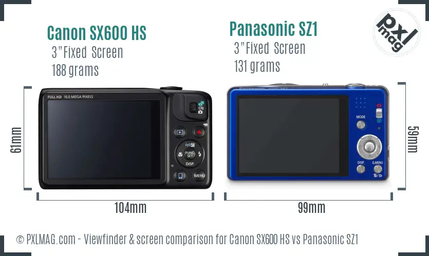 Canon SX600 HS vs Panasonic SZ1 Screen and Viewfinder comparison