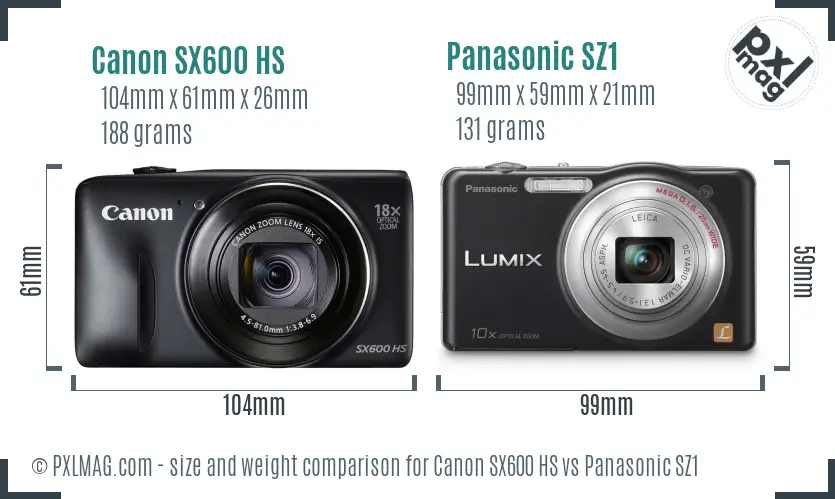 Canon SX600 HS vs Panasonic SZ1 size comparison