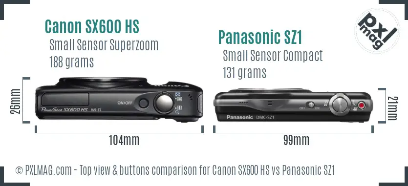 Canon SX600 HS vs Panasonic SZ1 top view buttons comparison