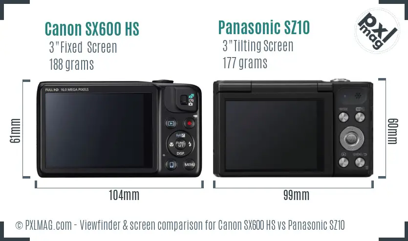 Canon SX600 HS vs Panasonic SZ10 Screen and Viewfinder comparison